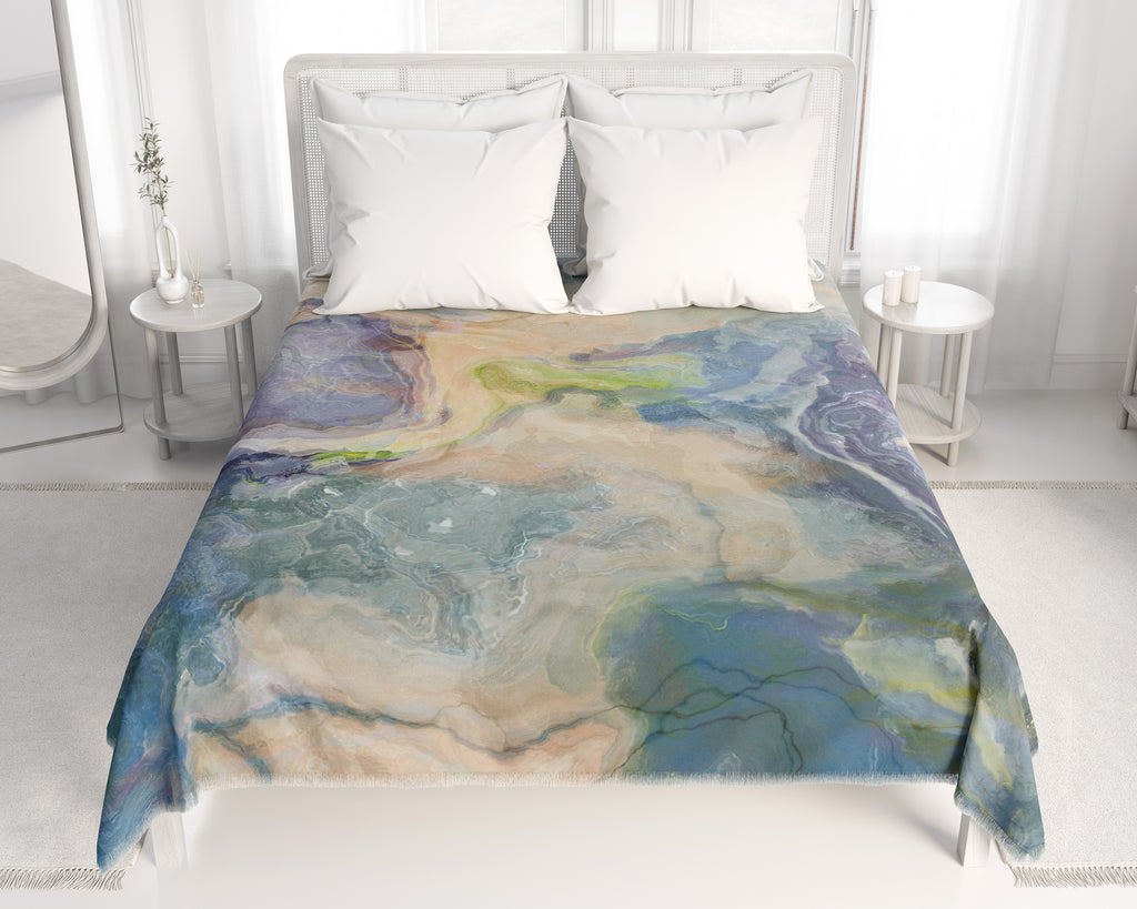 Abstract Art Coverlet, Fringed Lightweight Blanket, Modern Bedspread