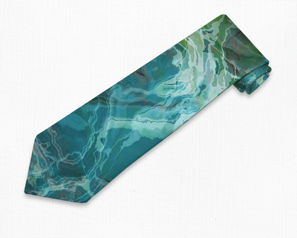 Abstract art men's tie in Aqua, Brown, Green, Soft Concept