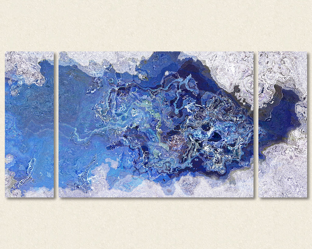 Abstract art triptych canvas print, 30x60 to 40x78 Stone Blue