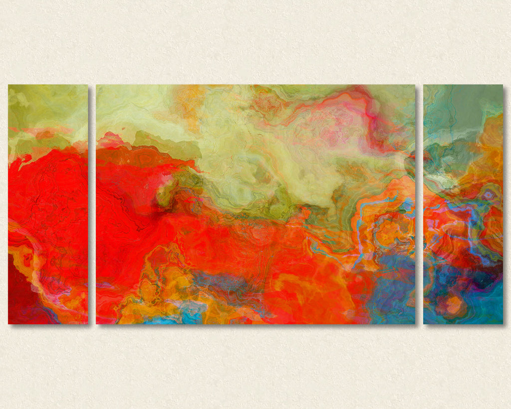 Abstract art triptych canvas print, 30x60 to 40x78 Year on Fire