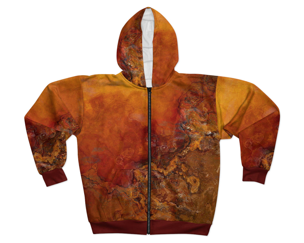Abstract Art Fleece Zip Front Hoodie, Contemporary Design Unisex Sizes