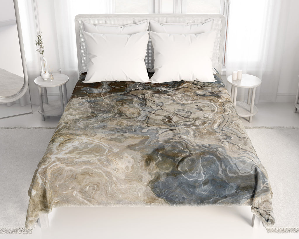 Abstract Art Coverlet, Fringed Woven Blanket, Contemporary Bedspread