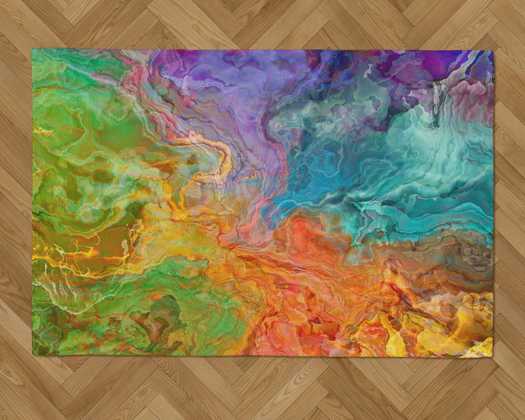 Area Rug with Abstract Art, 2x3 to 8x10, in rainbow colors