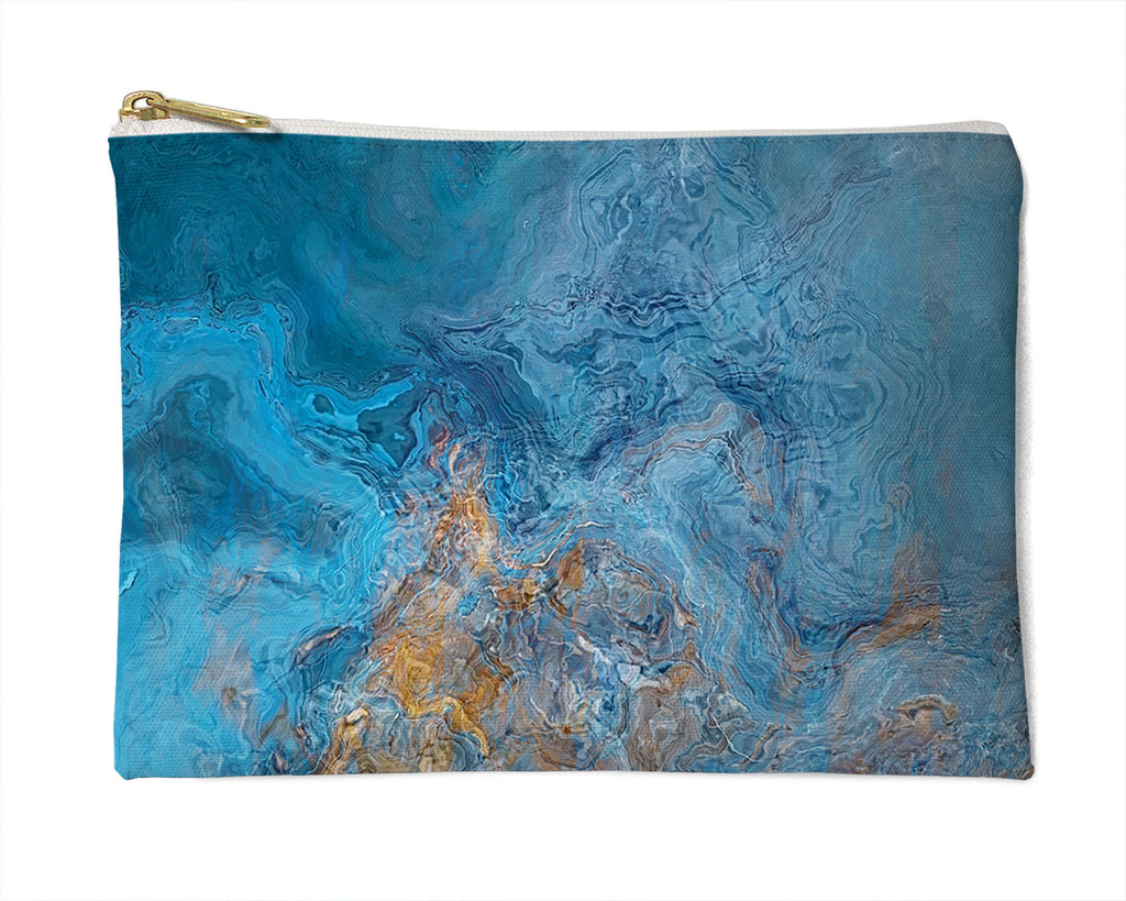 Makeup Bag, Pencil Case, Cosmetic Bag Abstract Art, Blue and Gold