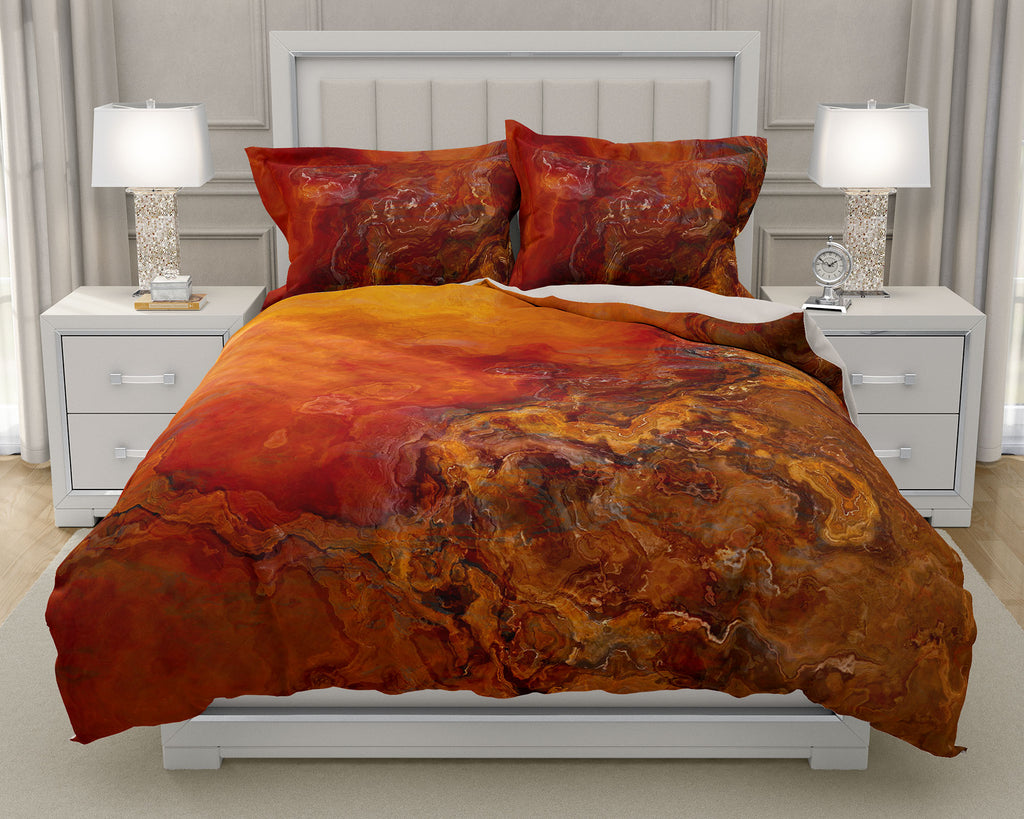 Duvet Cover with abstract art, king or queen in red, orange, brown