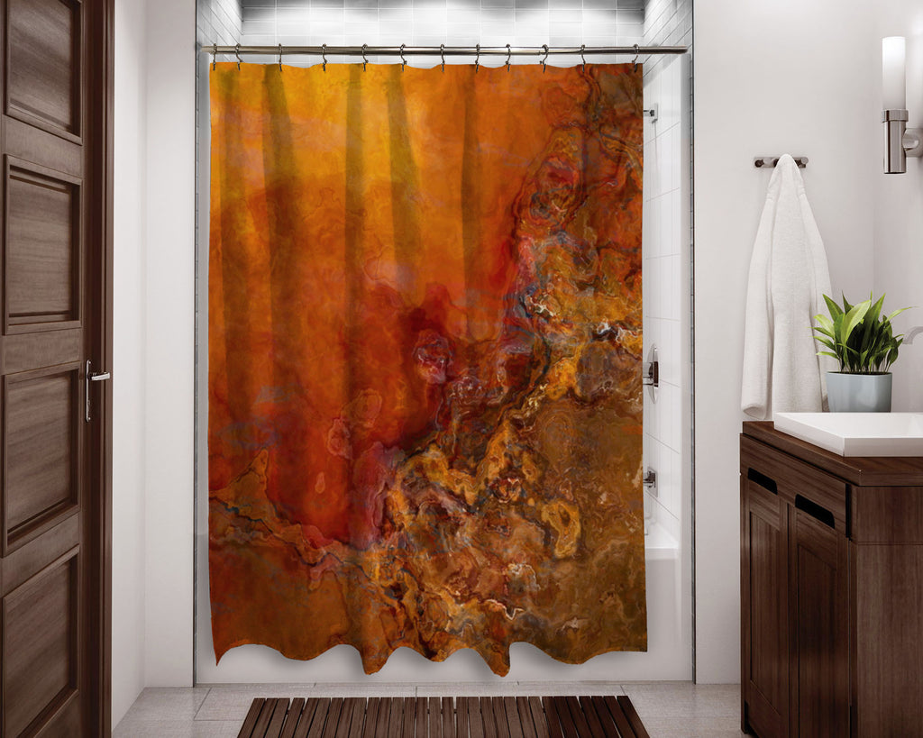 Abstract shower curtain Southwestern contemporary bathroom
