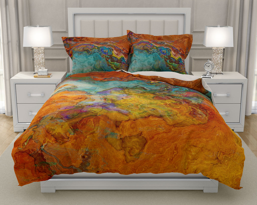 Duvet Cover with abstract art, king or queen in southwestern colors