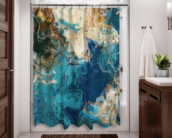 Blue Watercolor Abstract Art Shower Curtain for New Home, Glam Bathroom Theme - Pretty Bath Curtain for Light store Blue Bathroom - 71x74