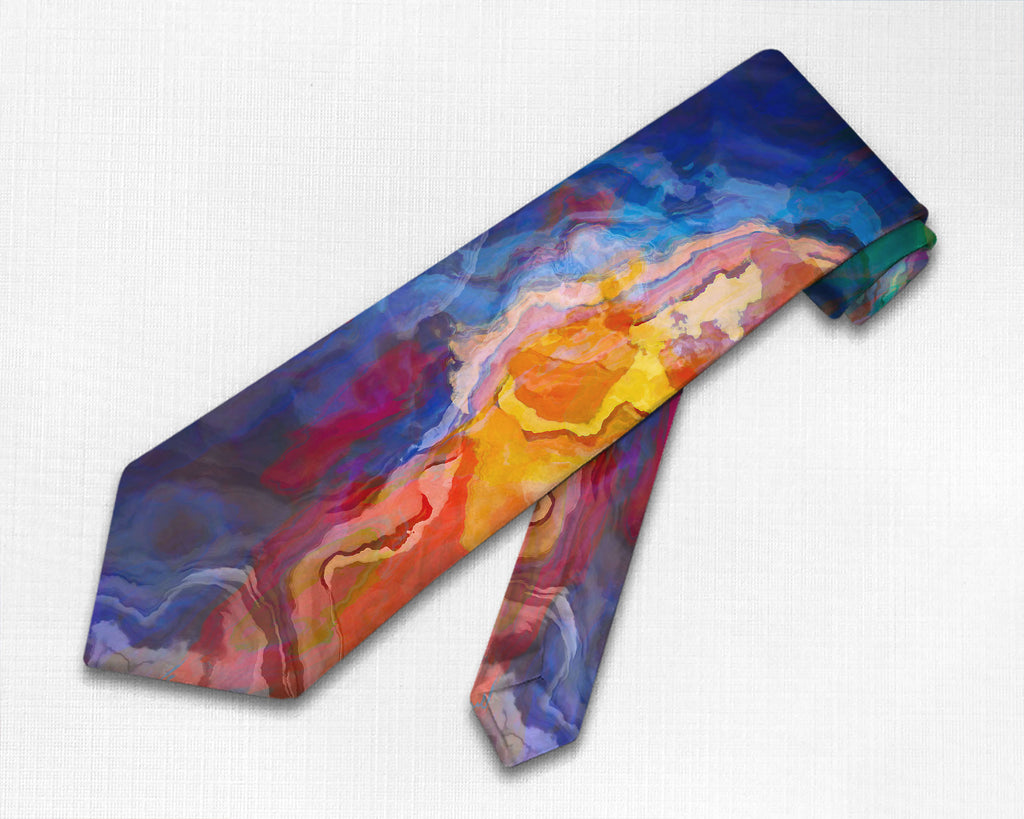 Abstract art men's tie in blue, yellow, and orange
