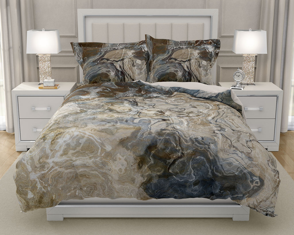 Duvet Cover with abstract art, king or queen in Brown, Gray, White
