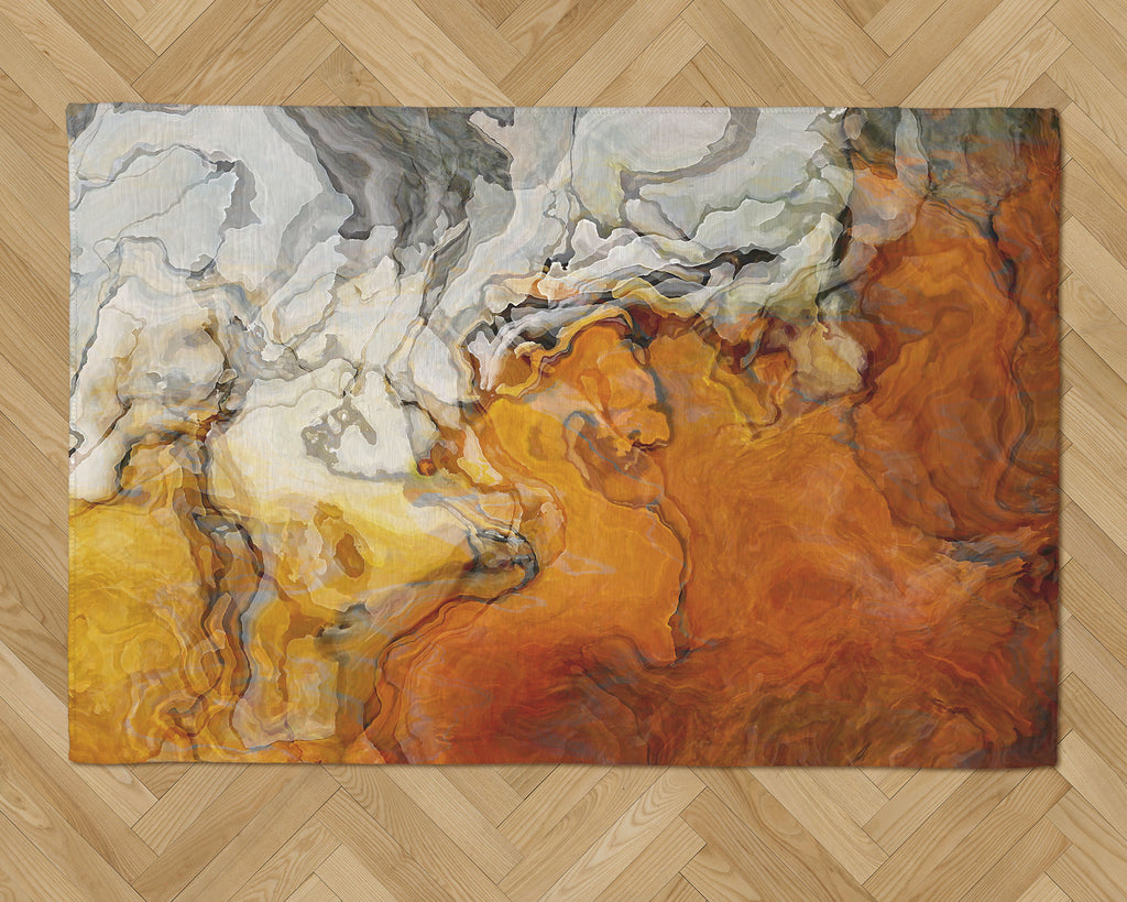 Area Rug with Abstract Art, 2x3 to 5x7, in Orange, White and Gray