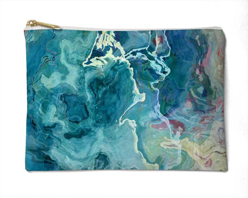 Cosmetic bag with abstract art, in aqua, Cool As a Cucumber