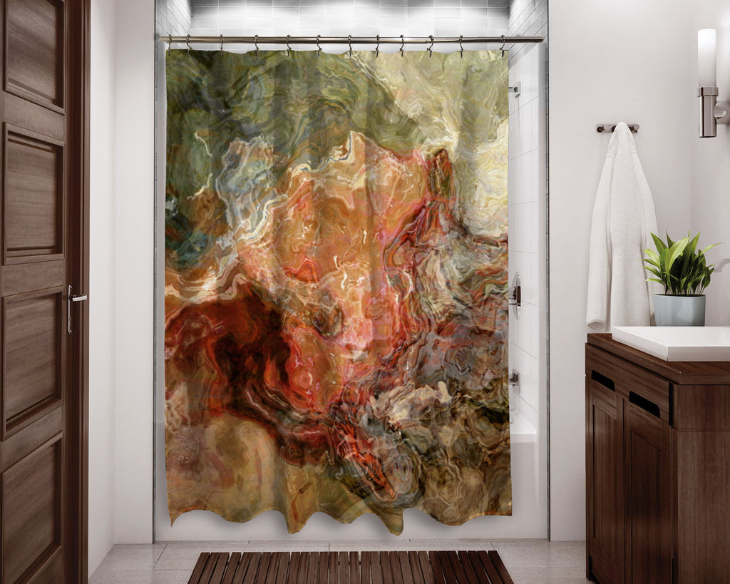 Abstract shower curtain contemporary bathroom