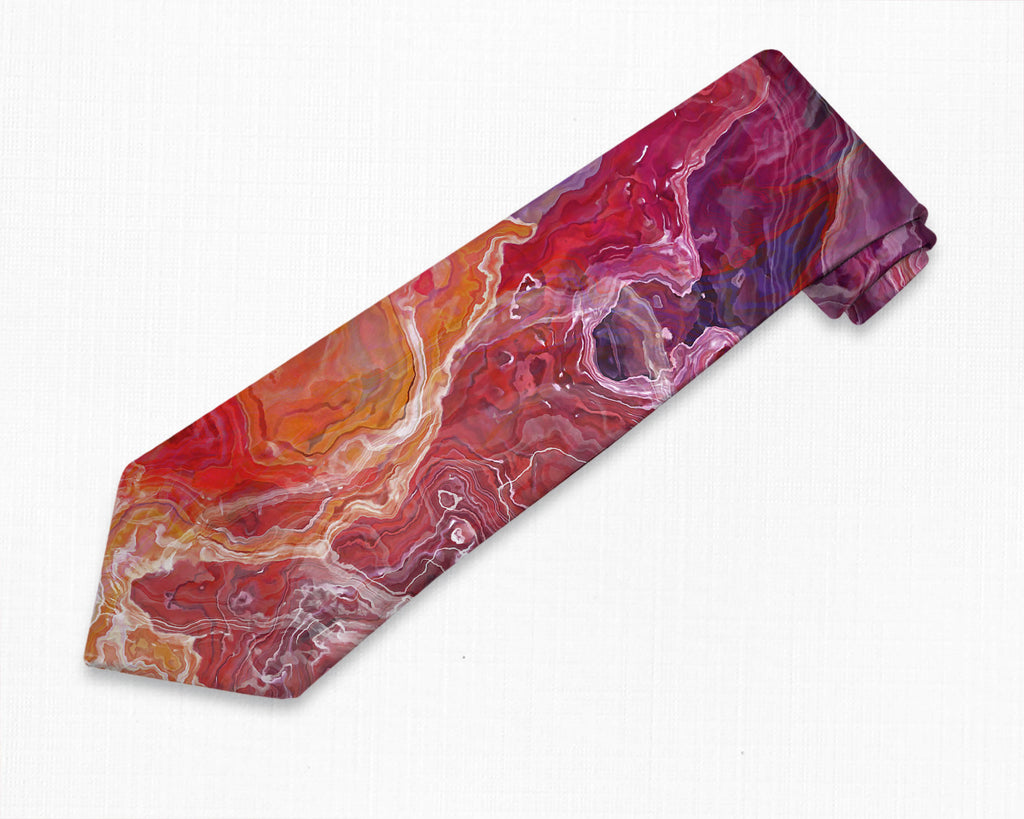 Abstract art men's tie in Red, Orange, Purple, Dark Teal