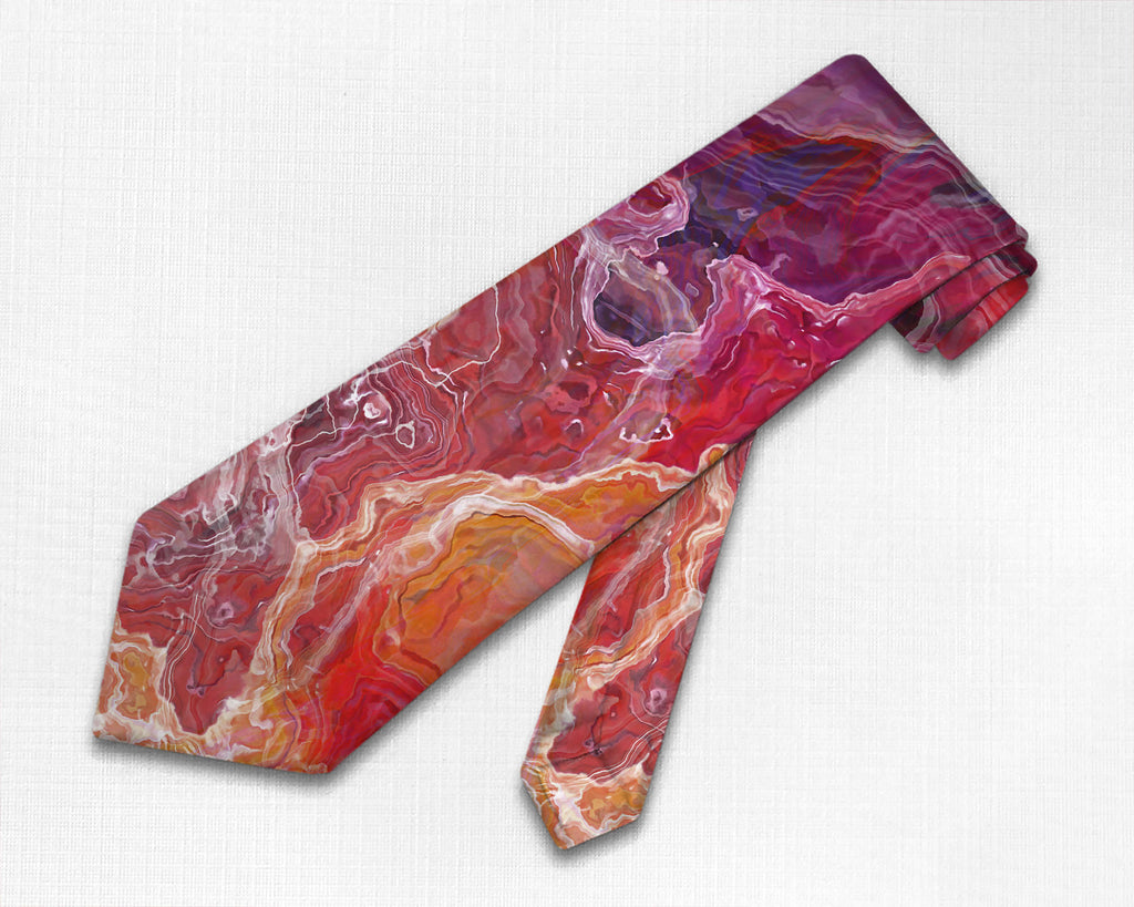 Abstract art men's tie in Red, Orange, Purple, Dark Teal