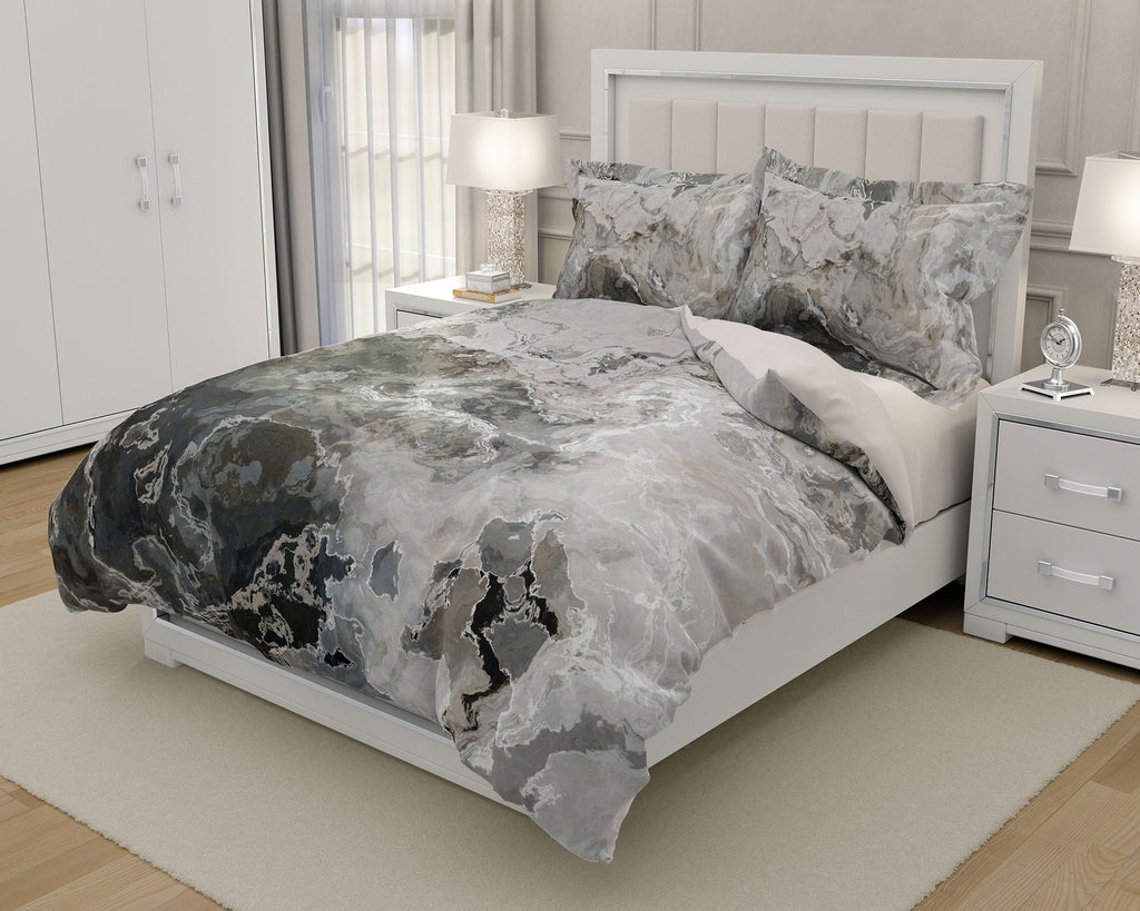 Duvet Cover with abstract art, king or queen, warm gray bedding