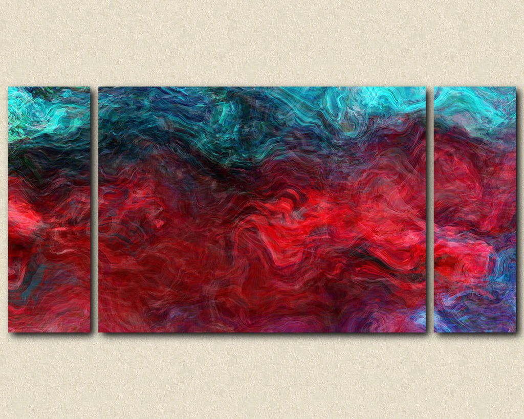 Large abstract art triptych stretched canvas print jewel tones