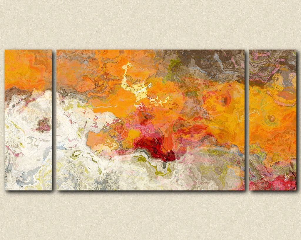 Abstract expressionism canvas print triptych in orange and red