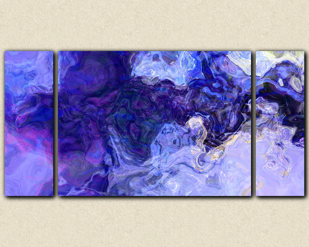 Large contemporary abstract art stretched canvas print blue and purple