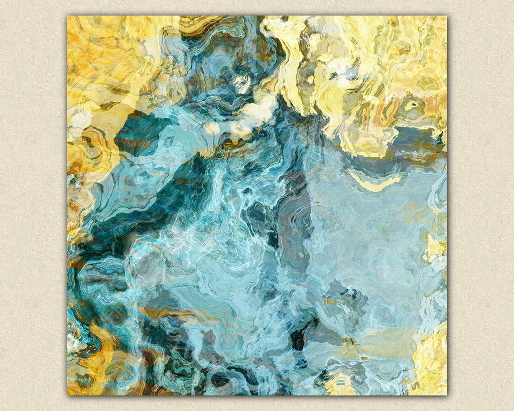 Contemporary art abstract giclee canvas print yellow and aqua
