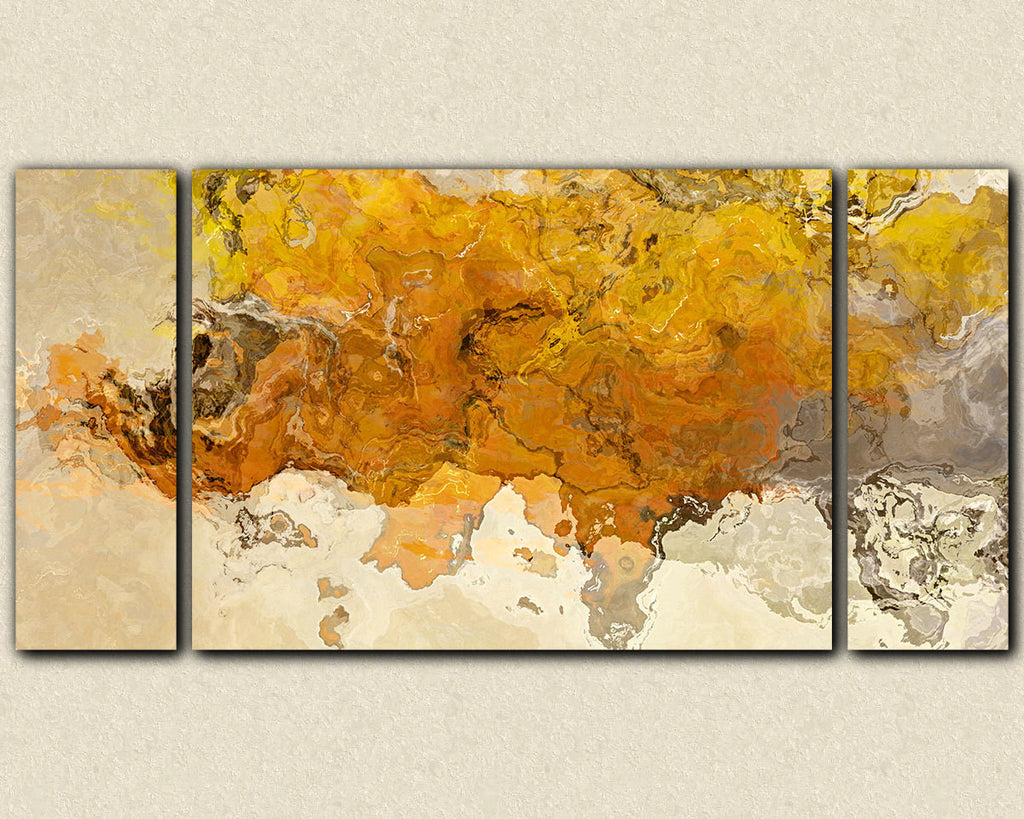 Large triptych abstract expressionism golden yellow canvas print
