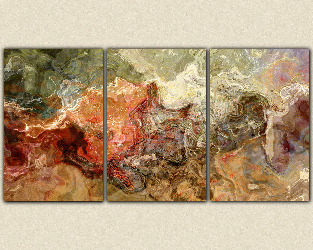 Extra Large Abstract Art Canvas Print Triptych In Earth Colors