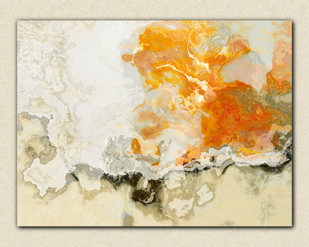 Large abstract expressionism stretched canvas print orange and beige
