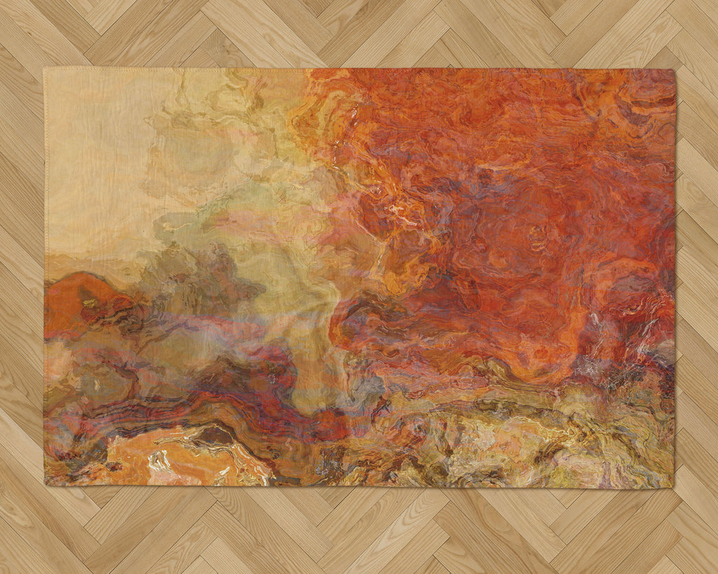 Area Rug with Abstract Art, 2x3 to 8x10, in Red Orange, Gold, Brown