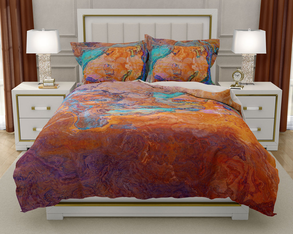 Abstract art Duvet Cover, king or queen turquoise orange southwestern