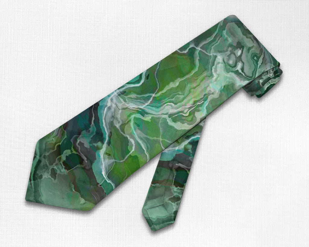 Abstract art men's tie in blue-green and yellow-green