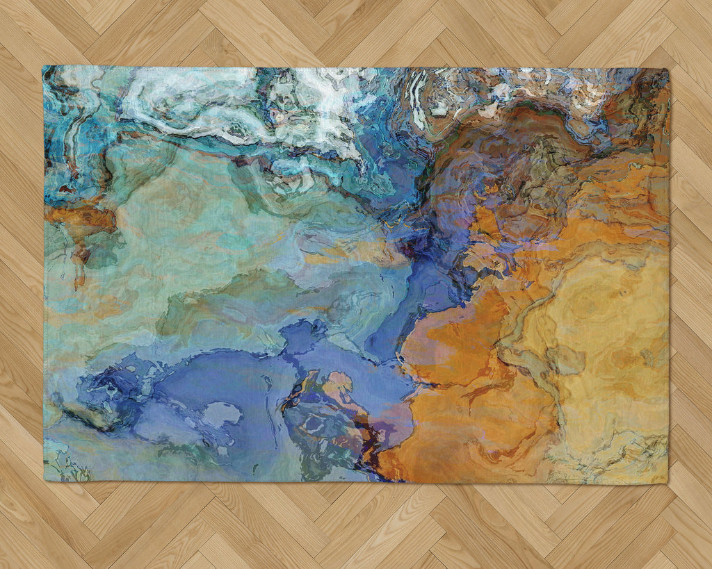 Area Rug with Abstract Art, 2x3 to 8x10, in Blue and Brown