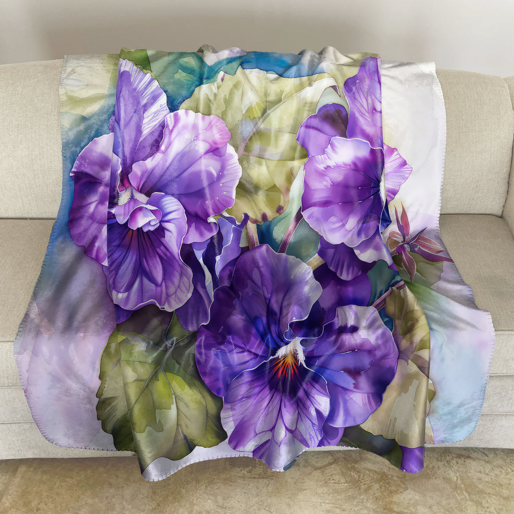 Floral Sherpa Fleece Throw, African Violets