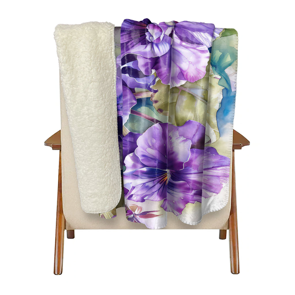 Floral Sherpa Fleece Throw, African Violets