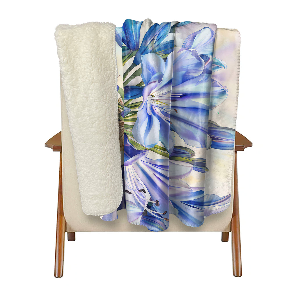 Floral Sherpa Fleece Throw, Agapanthus Nile Lily