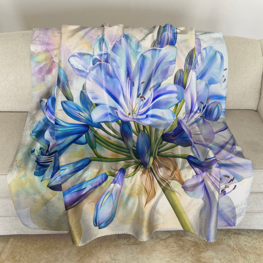 Floral Sherpa Fleece Throw, Agapanthus Nile Lily