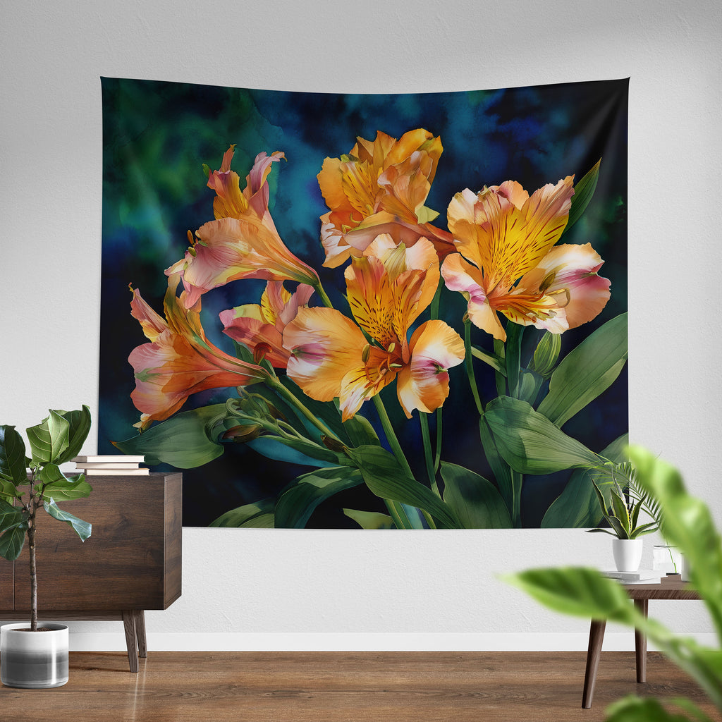 Floral Sherpa Fleece Throw, Alstroemeria Peruvian Lily