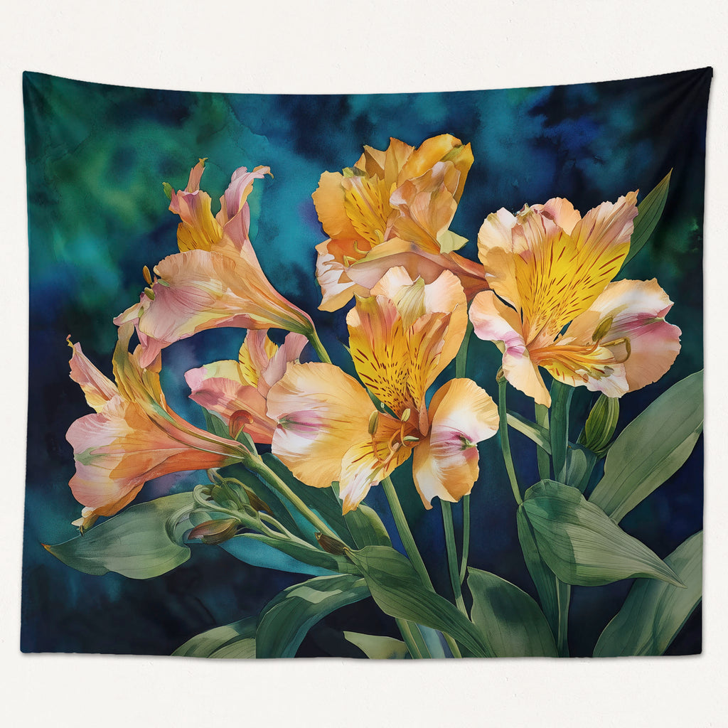 Floral Sherpa Fleece Throw, Alstroemeria Peruvian Lily