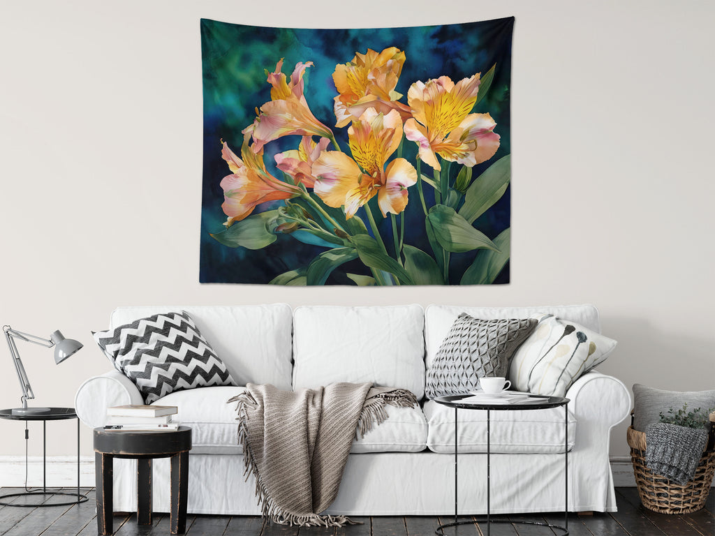 Floral Sherpa Fleece Throw, Alstroemeria Peruvian Lily