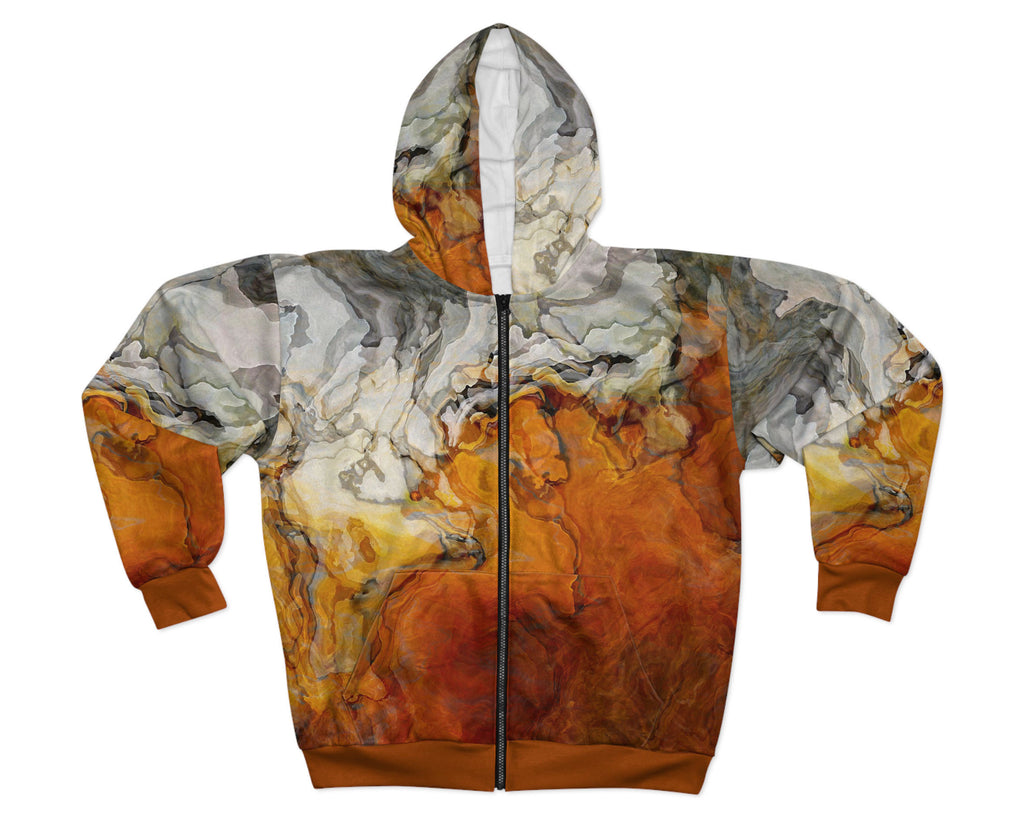 Abstract Art Fleece Zip Front Hoodie, Contemporary Design Unisex Sizes