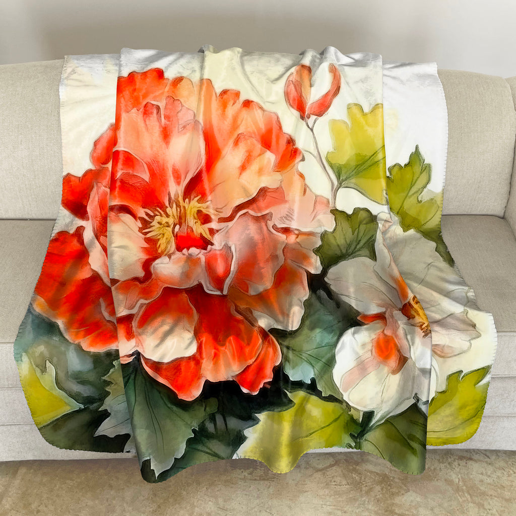 Floral Sherpa Fleece Throw, Begonias