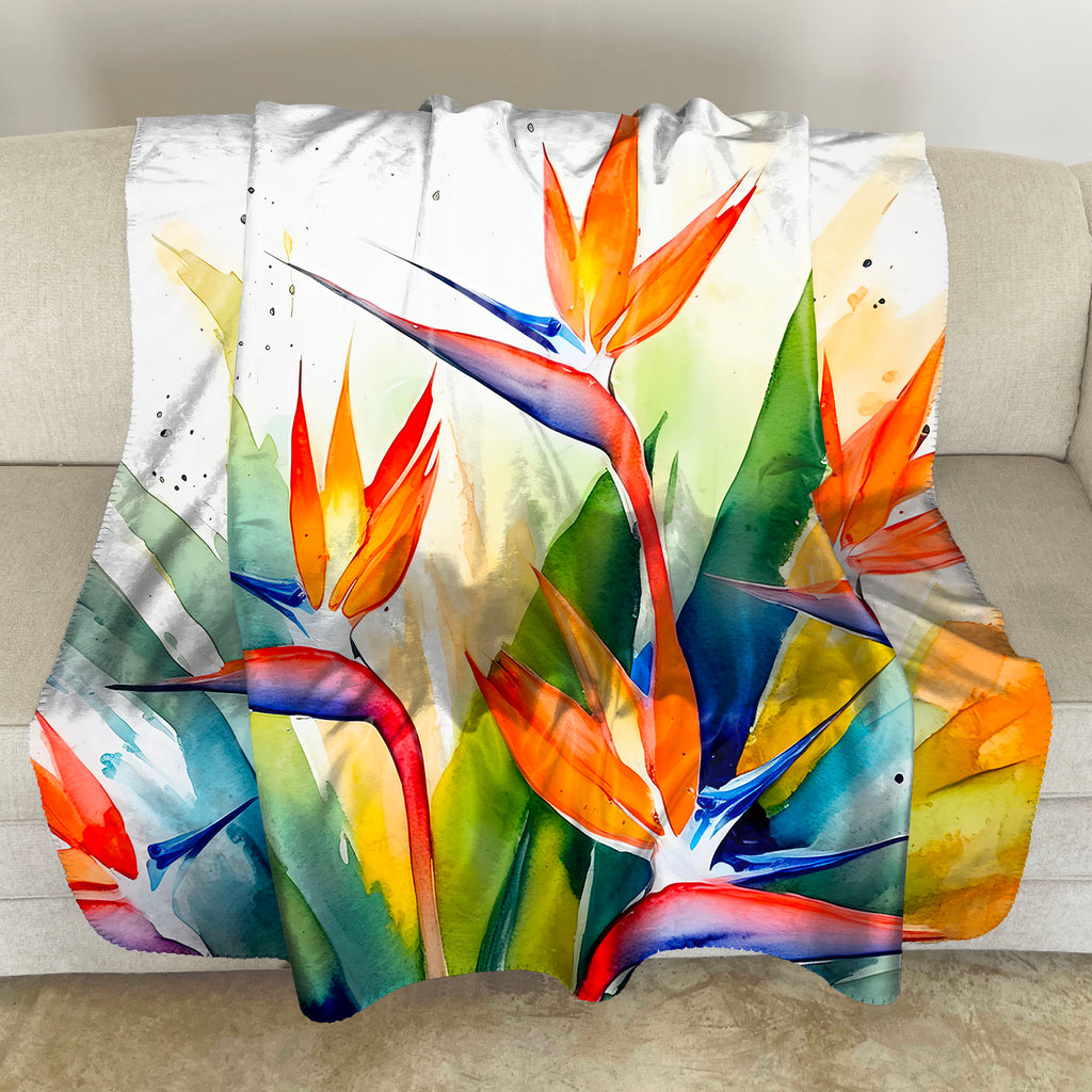Floral Sherpa Fleece Throw, Bird of Paradise