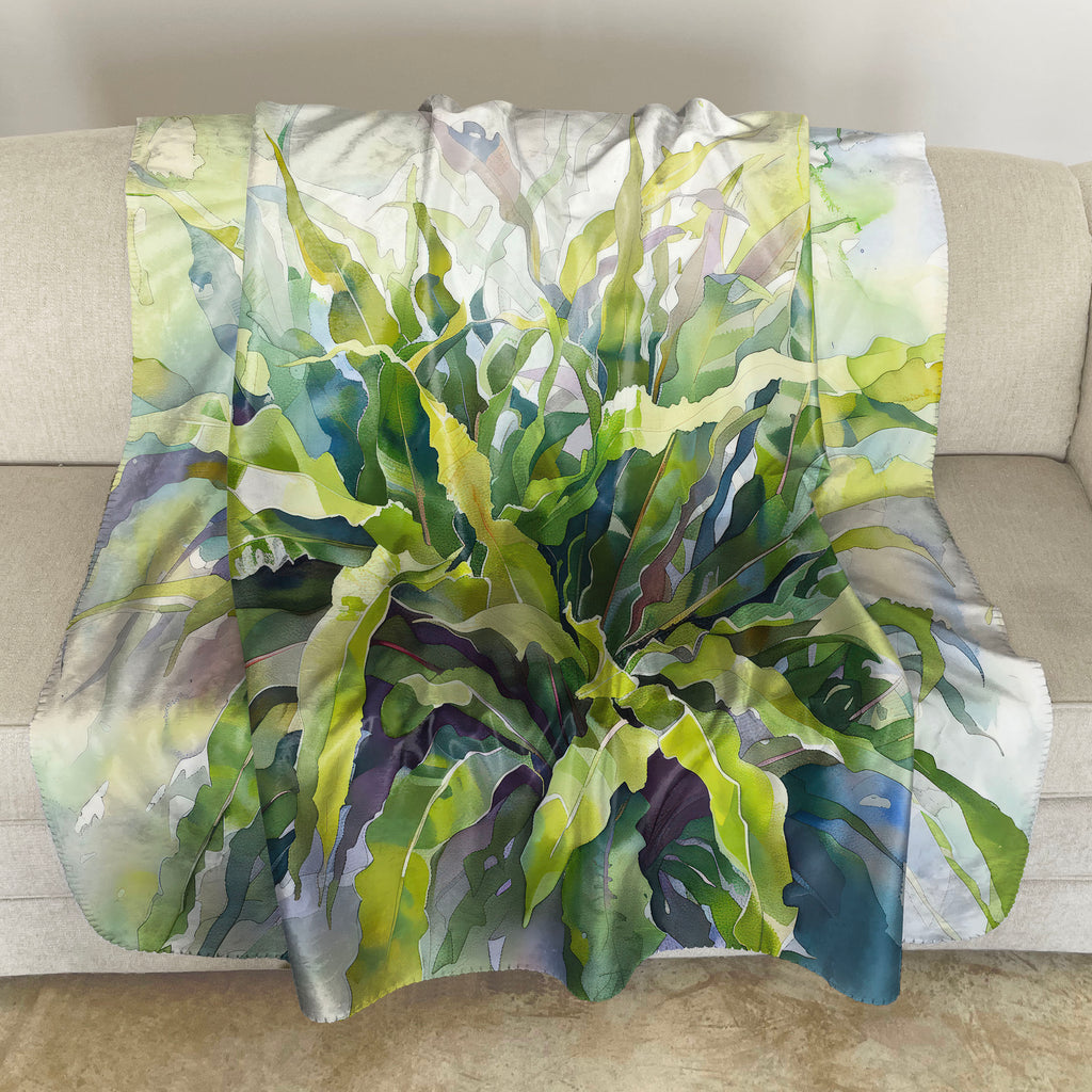 Floral Sherpa Fleece Throw, Bird’s Nest Fern