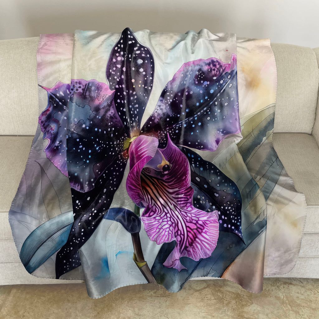 Floral Sherpa Fleece Throw, Black Orchid