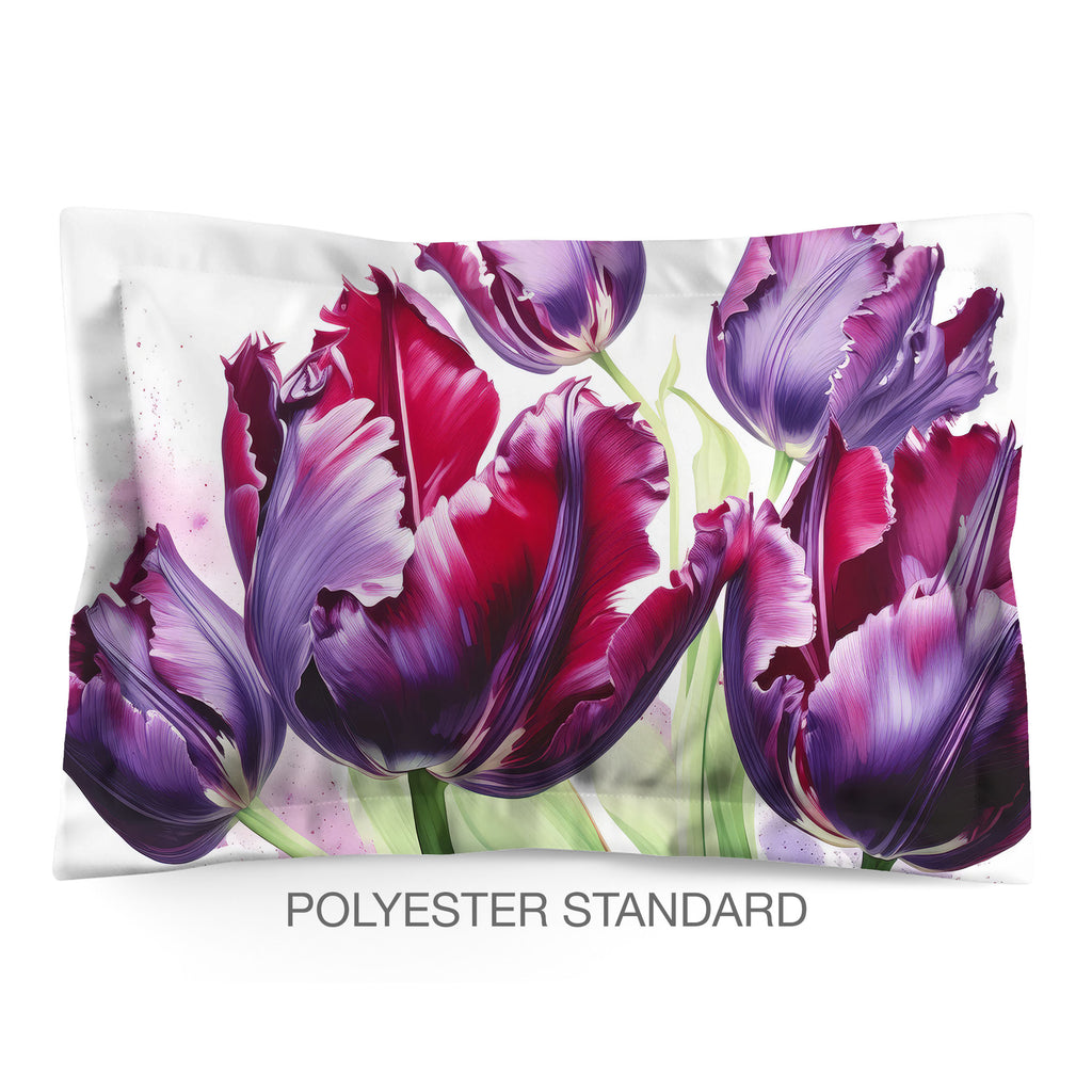 Floral Sham in Cotton or Polyester, Black Parrot Tulip
