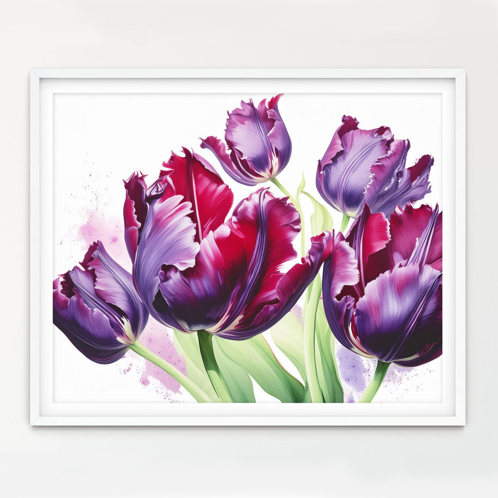 Floral Art Paper Print, Black Parrot Tulip