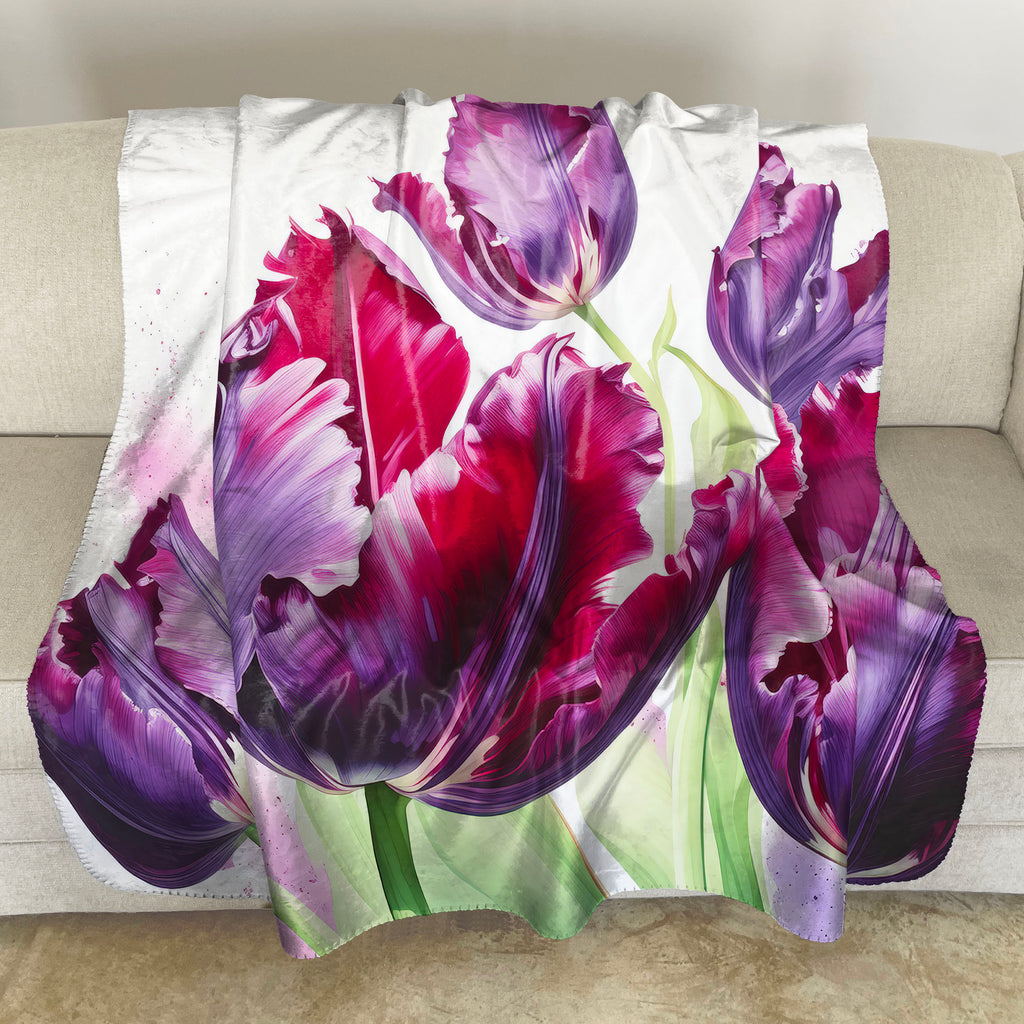 Floral Sherpa Fleece Throw, Black Parrot Tulip
