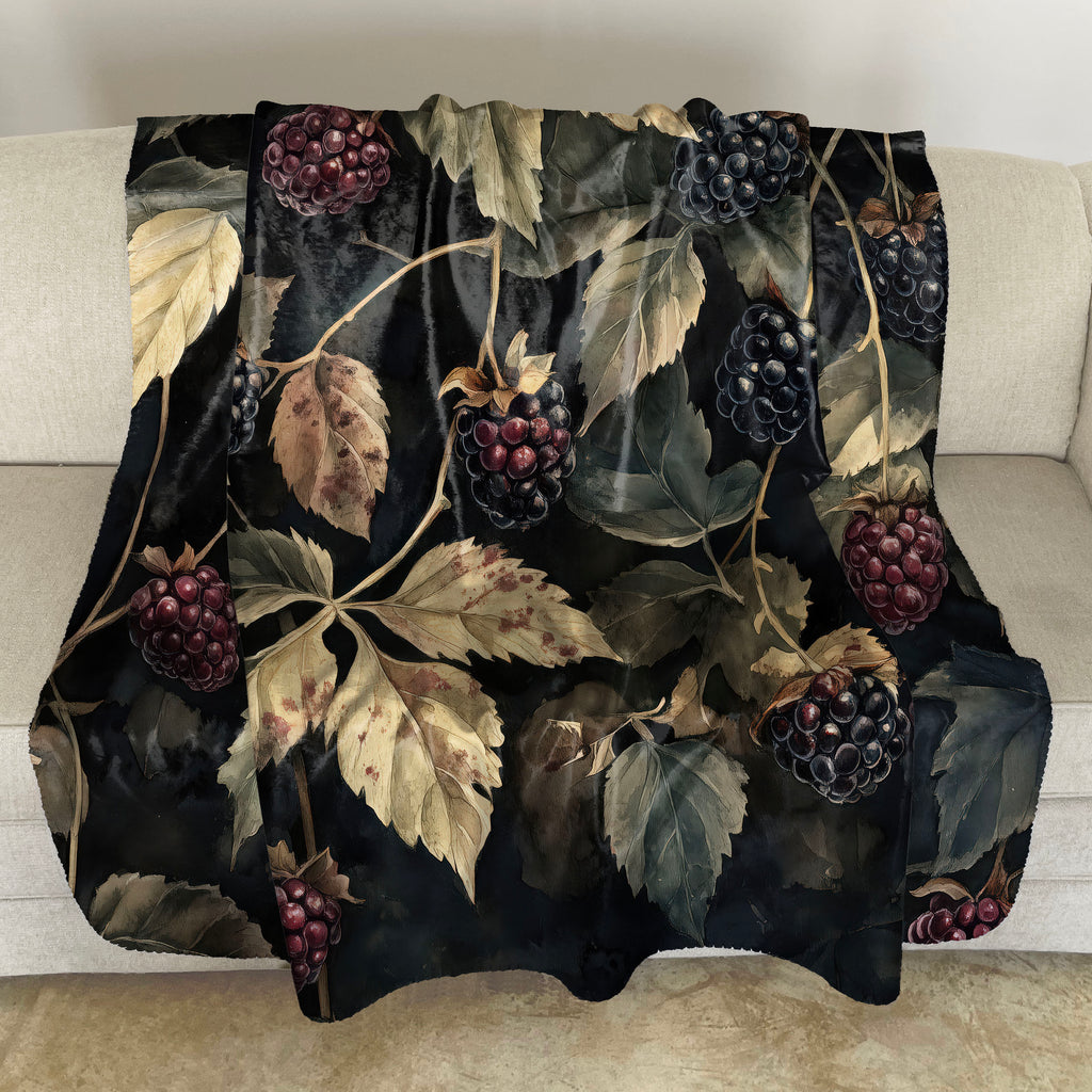 Floral Sherpa Fleece Throw, Blackberries