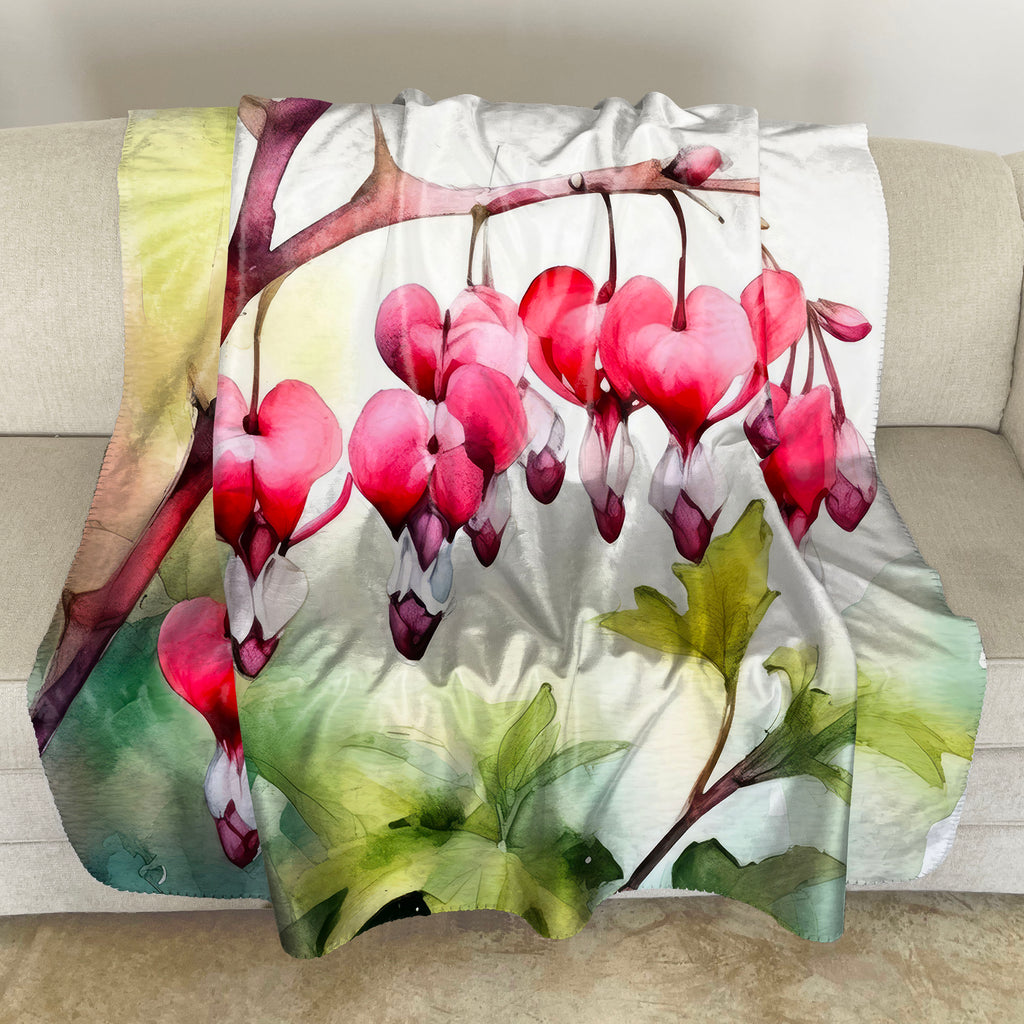 Floral Sherpa Fleece Throw, Bleeding Heart