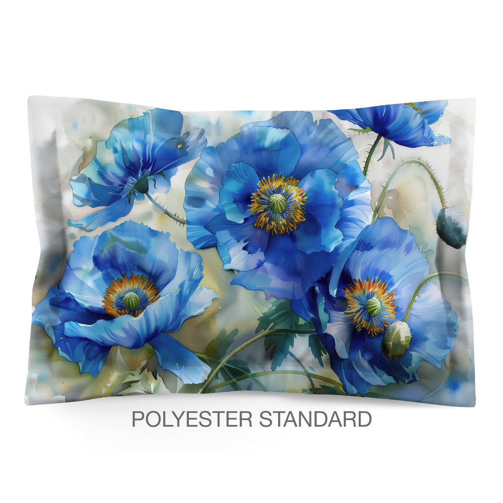 Floral Sham in Cotton or Polyester, Blue Poppy