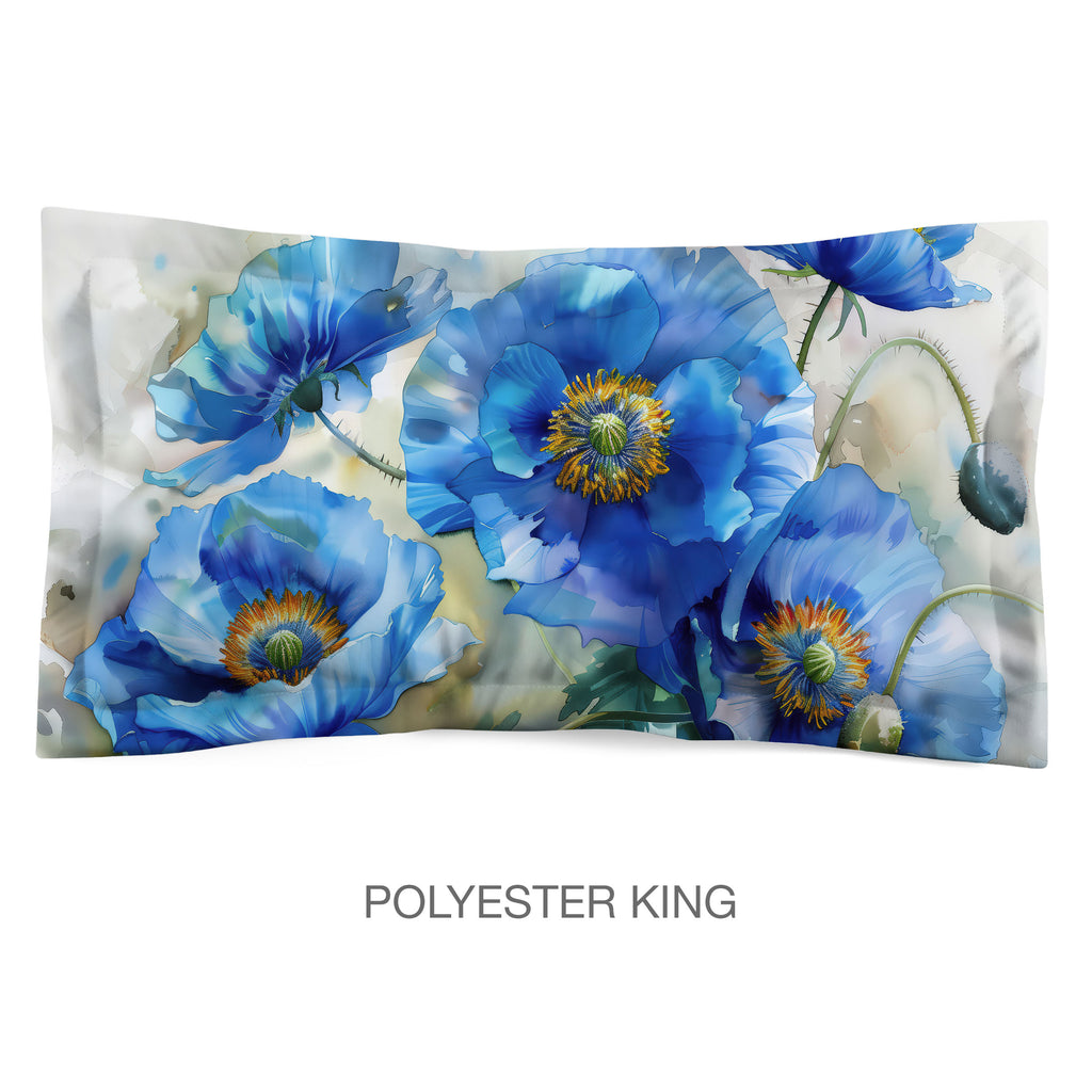 Floral Sham in Cotton or Polyester, Blue Poppy